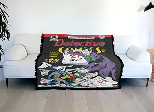 LOGOVISION Batman Blanket, 50"x60" Comic Cover A Crime A Day Woven Tapestry Cotton Blend Fringed Throw