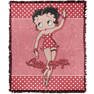 logovision betty boop blanket, 50″x60″ paisley & polka dots woven tapestry cotton blend fringed throw