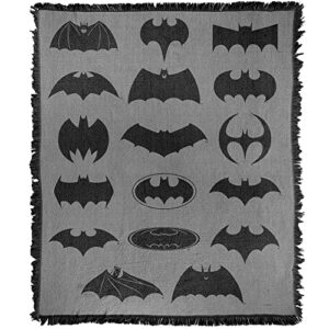 logovision batman blanket, 50″x60″ bat symbol woven tapestry cotton blend fringed throw