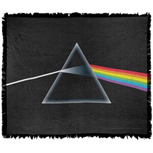 logovision pink floyd blanket, 50″x60″ dark side of the moon woven tapestry cotton blend fringed throw