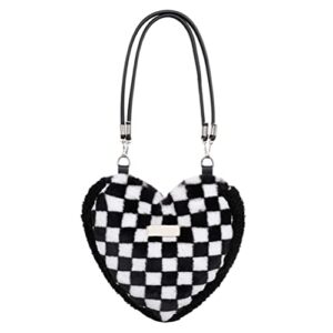 luozzy lattice pattern plush tote bag fashion shoulder bag women cross body bag for – black and white checkered