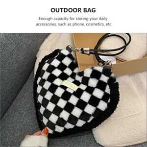 LUOZZY Lattice Pattern Plush Tote Bag Fashion Shoulder Bag Women Cross Body Bag for - Black and White Checkered