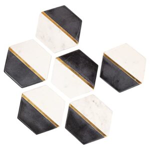 gocraft hexagon marble coasters for drinks – set of 6 handcrafted modern coasters – white & black marble coasters with gold brass inlay for your beverages & wine/bar glasses