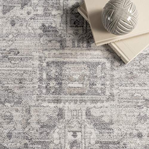 NuLOOM Brielle Machine Washable Vintage Medallion Area Rug, 9' x 12', Grey