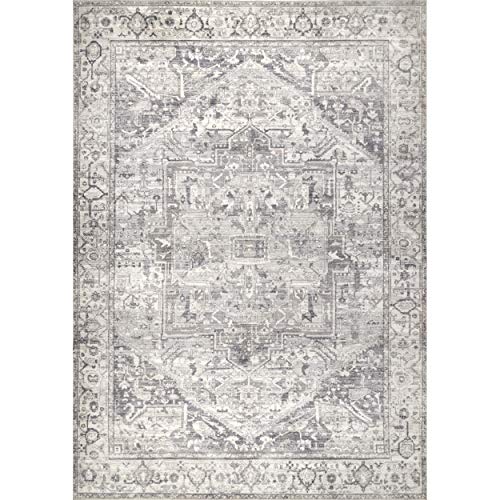 NuLOOM Brielle Machine Washable Vintage Medallion Area Rug, 9' x 12', Grey