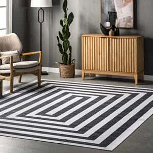 nuloom sharri modern striped machine washable area rug, 4′ x 6′, grey