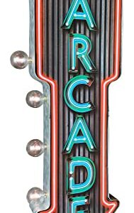 Arcade Double-Sided Marquee Sign With Neon Print And LED Bulbs Vintage Inspired Retro Decor For The Home (26” x 8” x 3”)