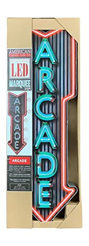 Arcade Double-Sided Marquee Sign With Neon Print And LED Bulbs Vintage Inspired Retro Decor For The Home (26” x 8” x 3”)