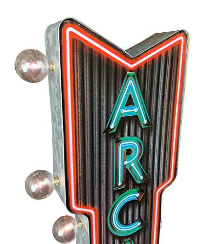 Arcade Double-Sided Marquee Sign With Neon Print And LED Bulbs Vintage Inspired Retro Decor For The Home (26” x 8” x 3”)