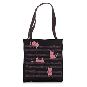 cat and sheet music play musician tote bag