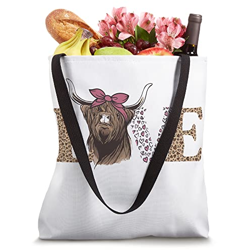 Love Highland Cow Funny Scottish Cattle Leopard Heart Heifer Tote Bag