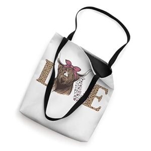 Love Highland Cow Funny Scottish Cattle Leopard Heart Heifer Tote Bag