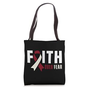 faith fear jesus god throat oral head neck cancer awareness tote bag