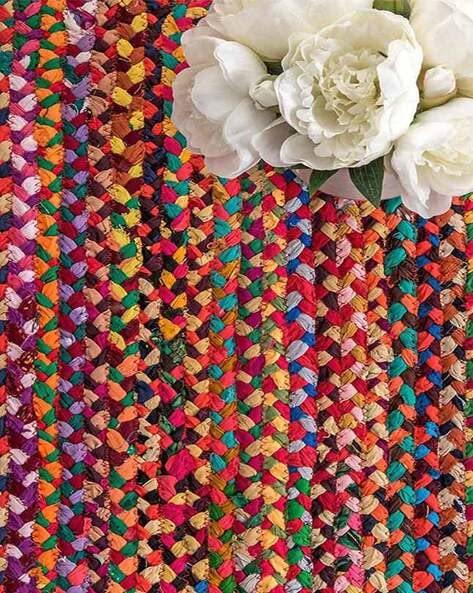 KEMA Jute Cotton Multi Chindi Braid Rug 2X3' Feet, Multi Color, Hand Woven & Reversible for Living Room Kitchen Entryway Rug,Jute Burlap Cotton Rag Rug 24x36 inch, Farmhouse Rag Rug, Rustic Rug