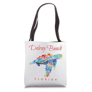 delray beach florida watercolor sea turtle tote bag