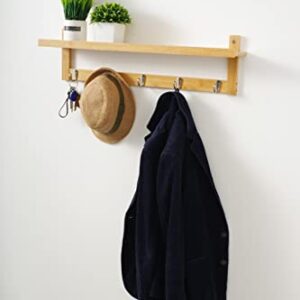 YourWoodStore Wall Mounted Coat Rack with Shelf, Floating Shelf, Natural, Wooden, 5 Alloy Hooks, 27 Inch, Supports Advanced Stud Spacing(24Inch), Entryway Organizer, Key Holder