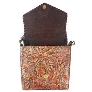 Urbalabs Western Crossbody Purse Cowhair Handbag Leather Longhorn Cow Skull Tooled Tote Bag Hand Stitched Purses (Dark Brown)