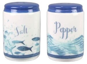 beachy blue fish & ocean waves ceramic salt & pepper shakers