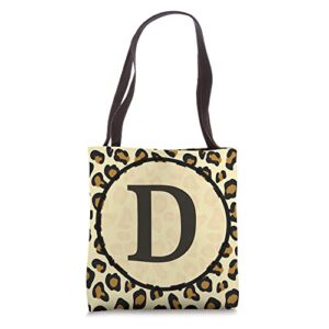 monogram name initial letter d cheetah skin print pattern tote bag