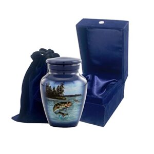 immortal memories bass fishing keepsake urn – bass fish keepsake cremation urn for ashes – mini fishing urn – handcrafted bass fish sharing urn blue bu-k 0