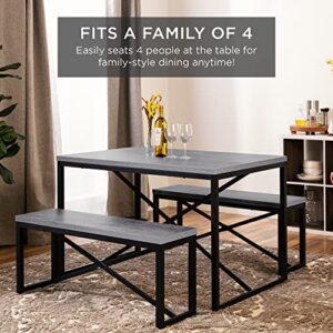 Best Choice Products 45.5in 3-Piece Bench Style Dining Table Furniture Set, 4-Person Space-Saving Dinette for Kitchen, Dining Room w/ 2 Benches, Table - Gray/Black