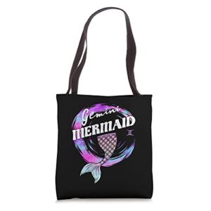 gemini mermaid zodiac sign with mermaid tail for women tote bag