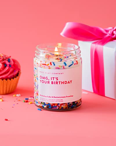 OMG, It’s Your Birthday Sprinkle Candle | West Clay Company | Happy Birthday Vanilla Cake Sprinkles Scented Soy Nontoxic Candles for Gift | Women, Bday, Birthday Gifts for Women