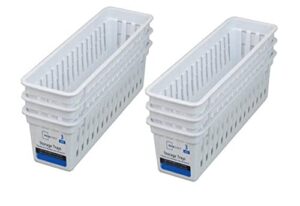 slim plastic storage trays baskets in white- set of 6 (1 pack)