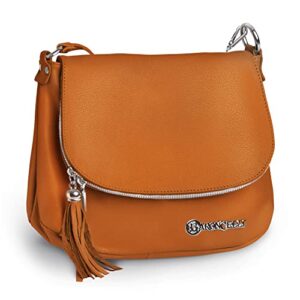 Baroncelli Italian Light Brown Leather Purse for Women with Long Strap Genuine Leather Made in Italy