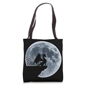 dragon halloween costume moon silhouette creepy tote bag
