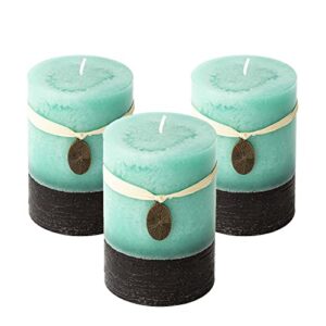 rustic pillar candles mottled 3×4” home décor handmade (3 packs, turquoise)