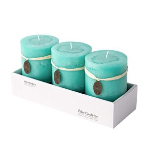 Rustic Pillar Candles Mottled 3x4'' Home Décor Handmade (3 Packs, Turquoise)