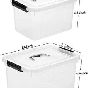 JUJIAJIA Clear Storage Latch Box/Bin, 2-Pack Plastic Organizing Container with Handle and Lids (7 QT/16QT)