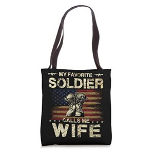 my favorite soldier calls me wife | proud army wife tote bag