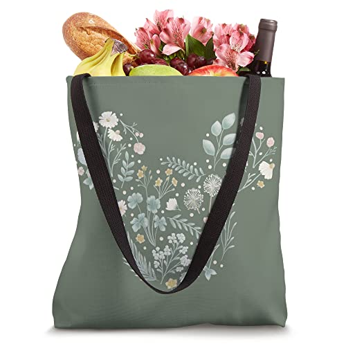 Disney Mickey Mouse Icon Spring Flowers Sage Green Tote Bag