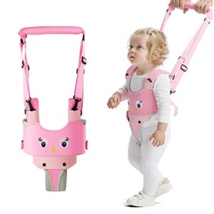 handheld baby walking harness kids walking learning helper for boys girls adjustable baby walker safety harness assistant belt for toddler infant child 7-24 month (pink-chicken)