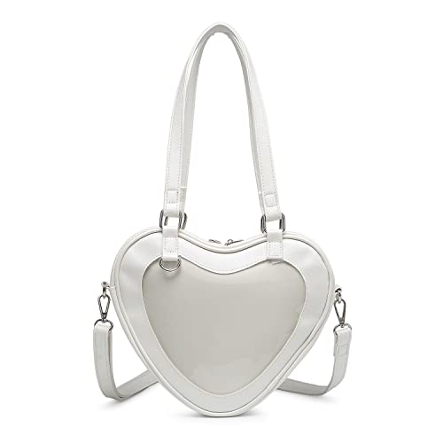 Emprier Women Heart Shaped Shoulder Bags Clear Tote Purse Ita Bag Backpack Cross body Purse for Anime Pins