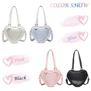 Emprier Women Heart Shaped Shoulder Bags Clear Tote Purse Ita Bag Backpack Cross body Purse for Anime Pins