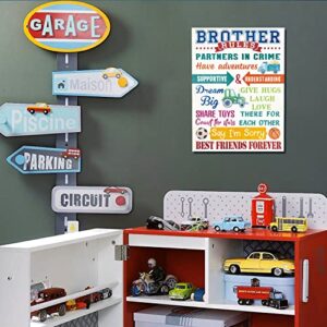 KAIRNE Brother Rules Wall Art,Boys Playroom Sign Prints,Truck Poster Inspirational Kids Room Decor(12x16inch,framed) Basketball Football Picture Brother Sign Construction decor for Boys Room Nursery