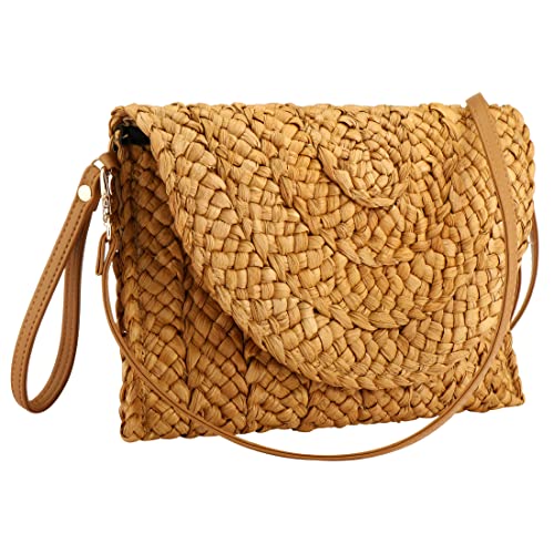 Rkrouco Women's Straw Shoulder Bag Straw Clutch Purse Summer Beach Bags Crossbody Wallet Woven Handbags