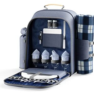 Savvy Comfort | Picnic Backpack Set for 4 with Large Cooler Backpack, Waterproof Picnic Blanket, Insulated Bottle Holder & Cutlery Set. Picnic Basket in a Backpack- for The Beach, Park, Date Night