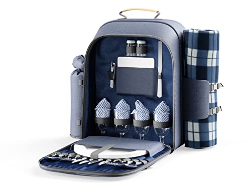 Savvy Comfort | Picnic Backpack Set for 4 with Large Cooler Backpack, Waterproof Picnic Blanket, Insulated Bottle Holder & Cutlery Set. Picnic Basket in a Backpack- for The Beach, Park, Date Night