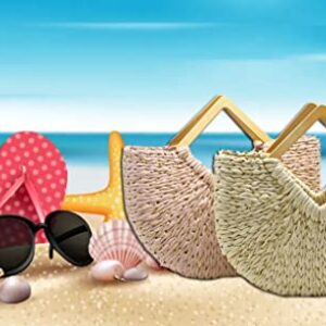 Womens Top Handle Straw Beach Tote Bags Shoulder Bag Beach Bag Large Size Purses Big Woven Rhombus Handle Bag