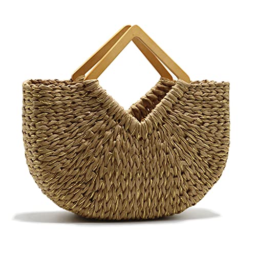 Womens Top Handle Straw Beach Tote Bags Shoulder Bag Beach Bag Large Size Purses Big Woven Rhombus Handle Bag