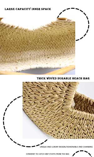 Womens Top Handle Straw Beach Tote Bags Shoulder Bag Beach Bag Large Size Purses Big Woven Rhombus Handle Bag