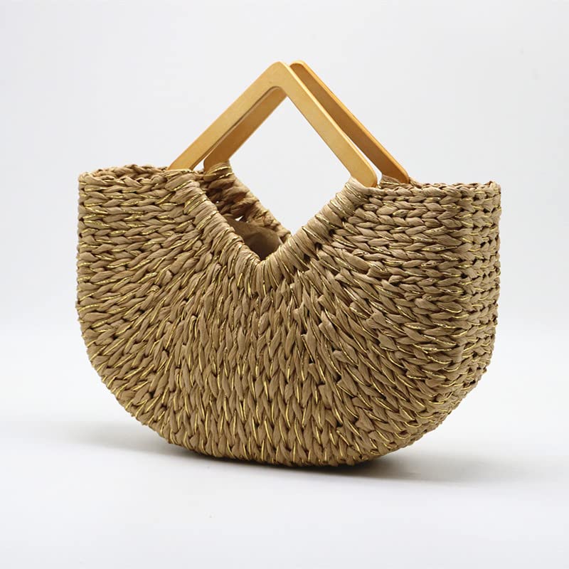 Womens Top Handle Straw Beach Tote Bags Shoulder Bag Beach Bag Large Size Purses Big Woven Rhombus Handle Bag