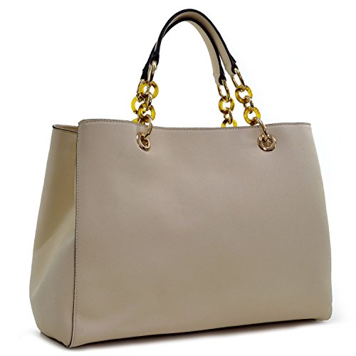 Dasein Womens Top Handle Handbag Satchel Purse Structured Work Tote Bag Shoulder Bag (Beige)