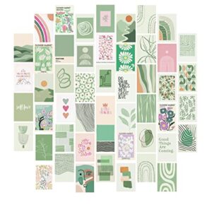 menoeceus 50pcs sage green room decor wall collage kit aesthetic pictures, preppy room decor for teen girls bedroom, aesthetic posters wall art pictures for teen bedroom dorm 4 x 6 inches