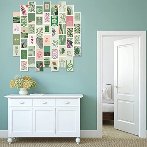 Menoeceus 50PCS Sage Green Room Decor Wall Collage Kit Aesthetic Pictures, Preppy Room Decor for Teen Girls Bedroom, Aesthetic Posters Wall Art Pictures for Teen Bedroom Dorm 4 x 6 Inches