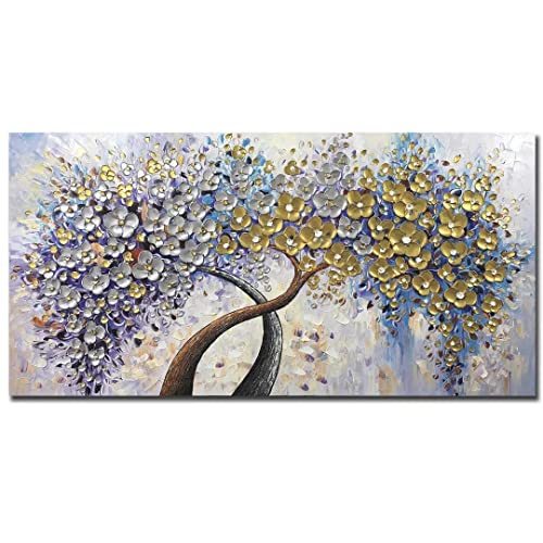 V-inspire Art,30x60 Inch Modern 3D Hand Painted Lucky Flower Tree Oil Paintings Acrylic Painted Wood Frame Decoration Abstract Canvas Wall Art Living Room Bedroom Dining Room Home Ornament